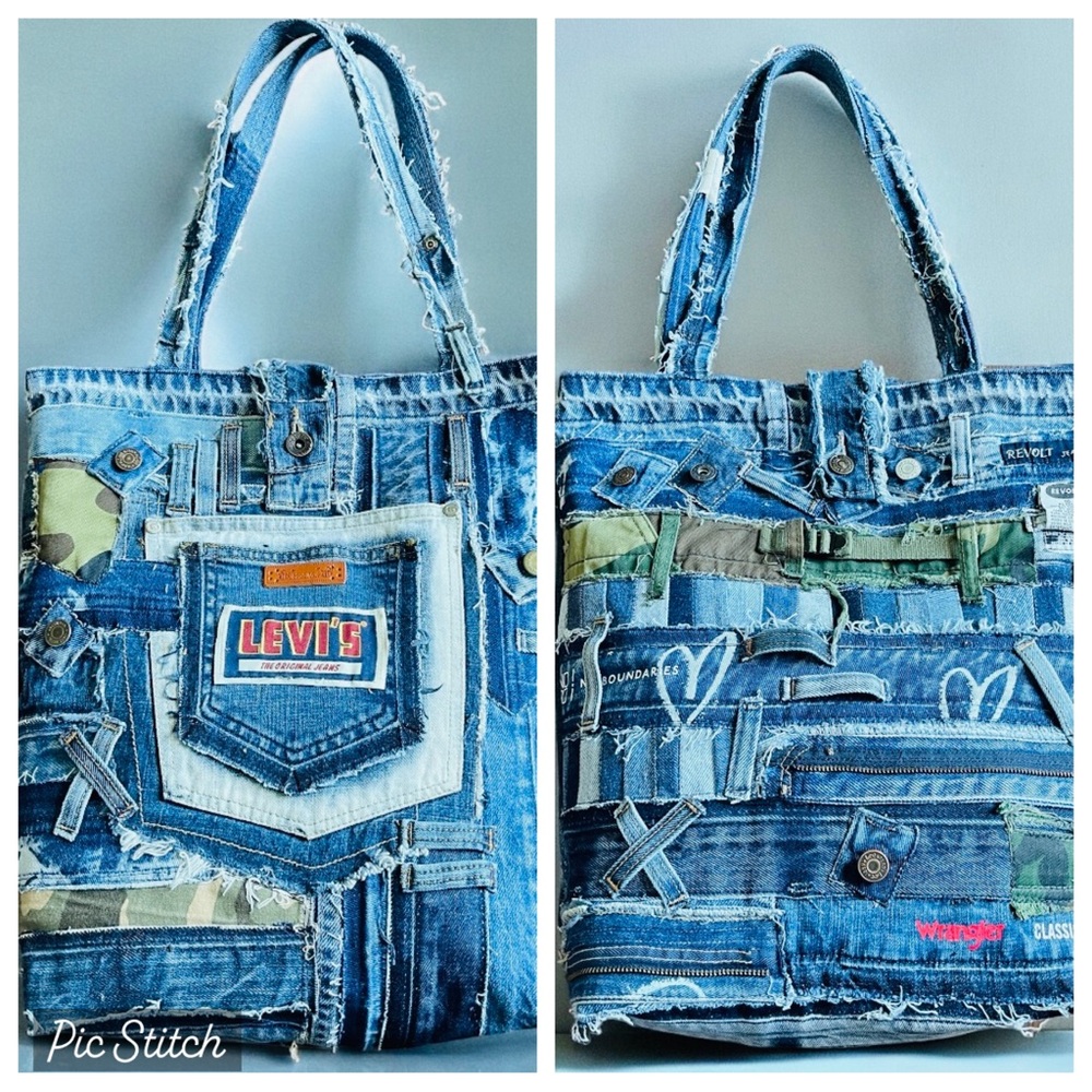 ‼️❤️SOLD❤️‼️HANDMADE UpCycled Denim Tote/Shoulder Bag • Made with ❤️ - Picture 3 of 11